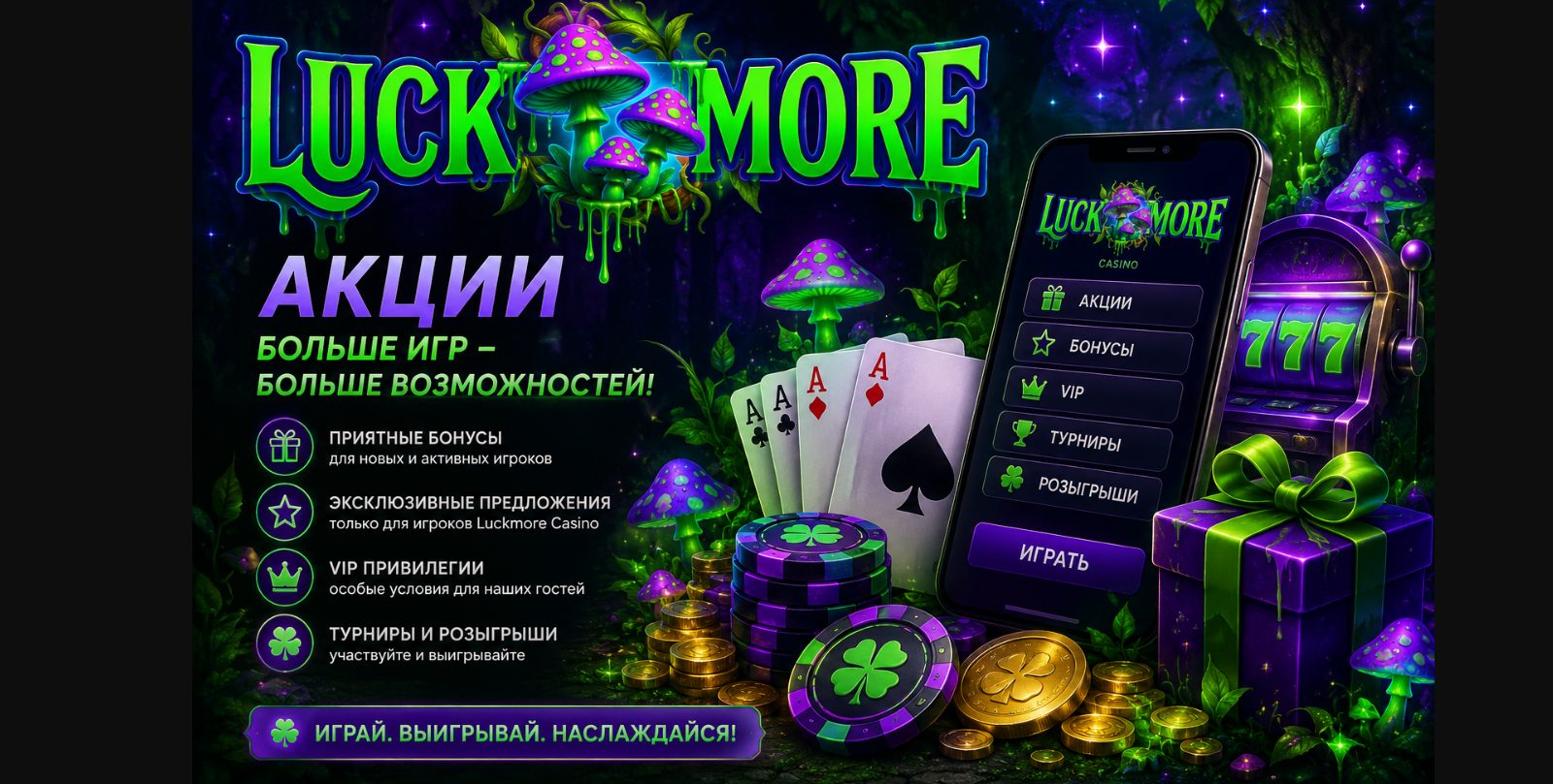 Бонусы в казино Luck More — дневные акции и рейкбек