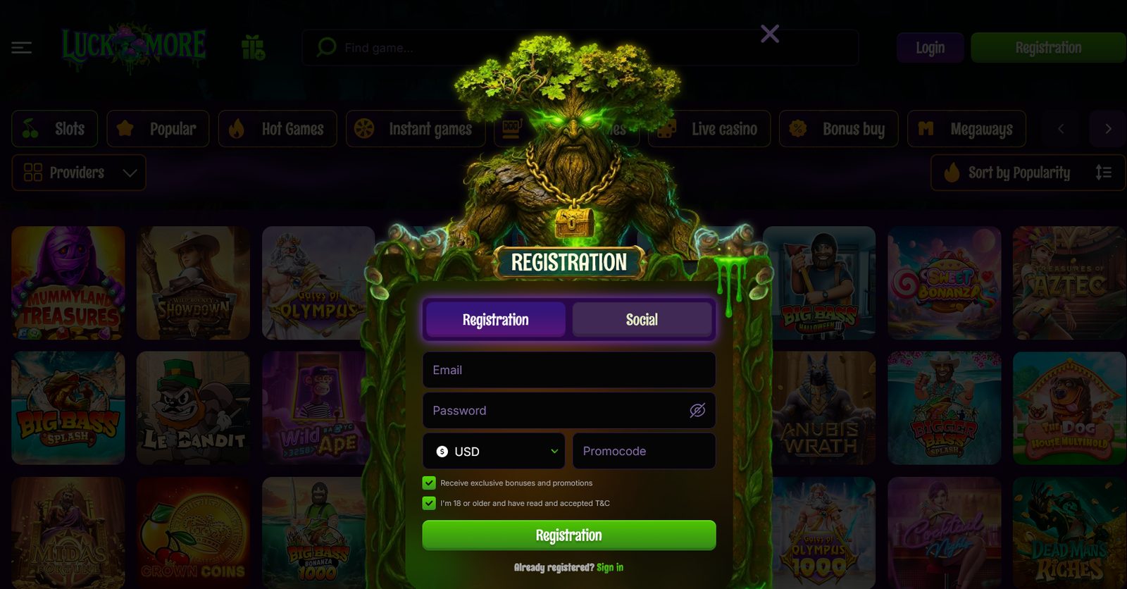 Luck More registration — create an account to play for money
